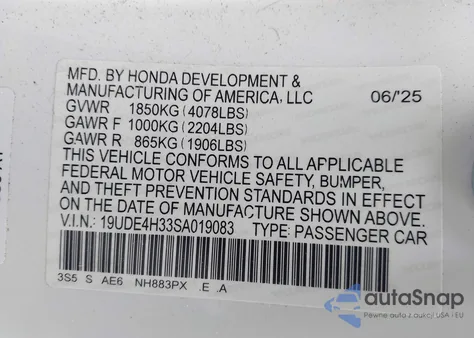 2025 Acura Integra A-Spec z USA, uszkodzony, nr VIN 19UDE4H33SA019083